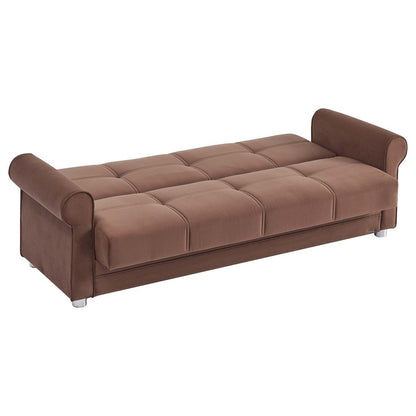 89" Brown Microfiber Convertible Futon Sleeper Sofa And Toss Pillows With Storage