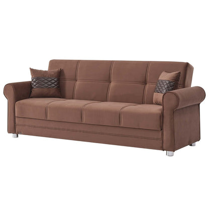 89" Brown Microfiber Convertible Futon Sleeper Sofa And Toss Pillows With Storage