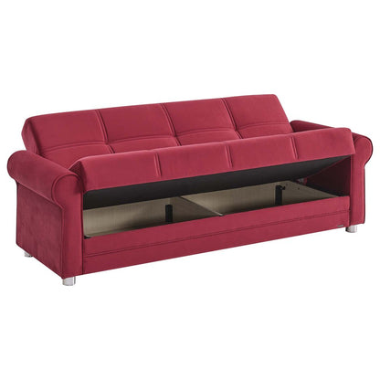 89" Burgundy Microfiber Convertible Futon Sleeper Sofa And Toss Pillows With Storage