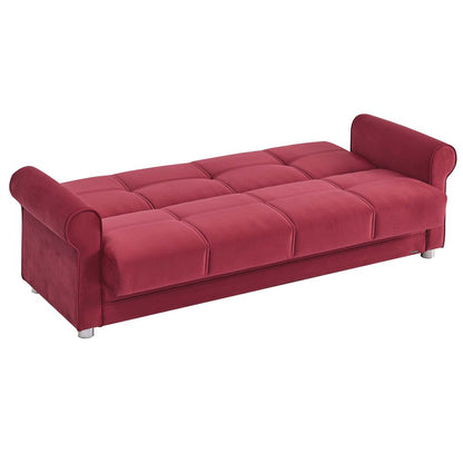 89" Burgundy Microfiber Convertible Futon Sleeper Sofa And Toss Pillows With Storage