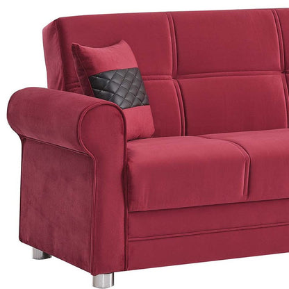 89" Burgundy Microfiber Convertible Futon Sleeper Sofa And Toss Pillows With Storage