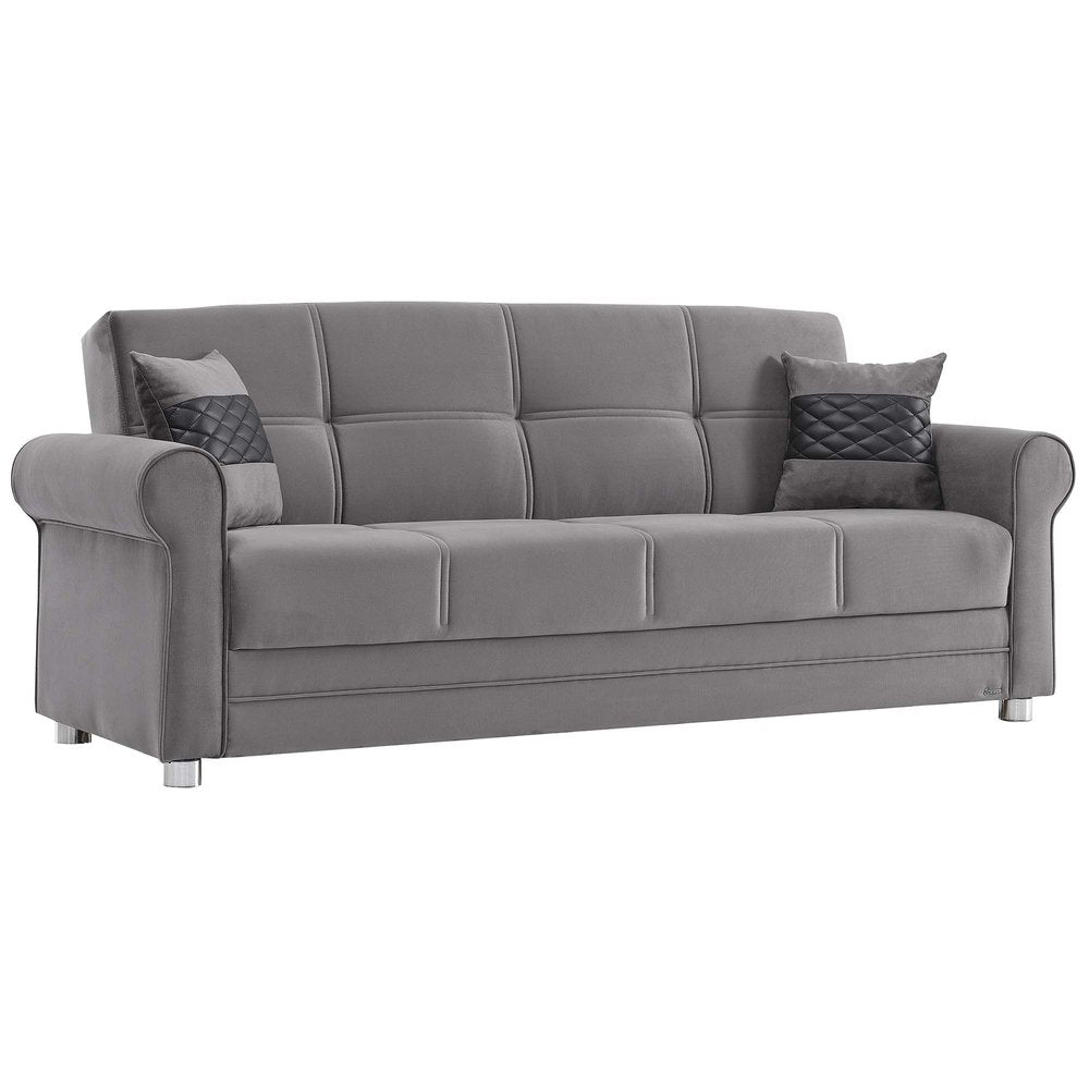 89" Gray Microfiber Convertible Futon Sleeper Sofa And Toss Pillows With Storage