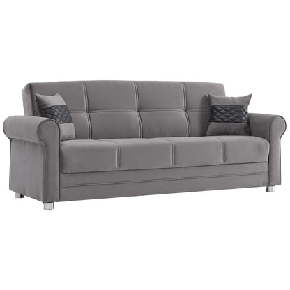 89" Gray Microfiber Convertible Futon Sleeper Sofa And Toss Pillows With Storage