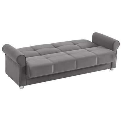 89" Gray Microfiber Convertible Futon Sleeper Sofa And Toss Pillows With Storage