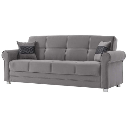 89" Gray Microfiber Convertible Futon Sleeper Sofa And Toss Pillows With Storage
