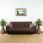 93" Brown Chenille And Faux Leather Convertible Futon Sleeper Sofa And Toss Pillows With Storage