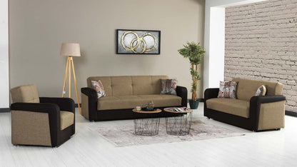 90" Brown Chenille And Faux Leather Convertible Futon Sleeper Sofa And Toss Pillows With Storage