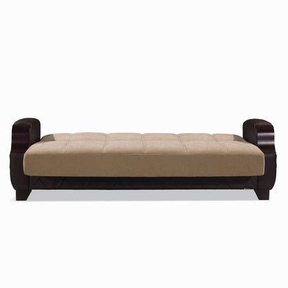 89" Brown Microfiber And Faux Leather Convertible Futon Sleeper Sofa And Toss Pillows With Storage