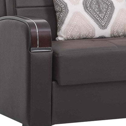 74" Brown Faux Leather Convertible Futon Sleeper Sofa And Toss Pillows With Storage