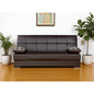 75" Brown Faux Leather Convertible Futon Sleeper Sofa And Toss Pillows With Storage