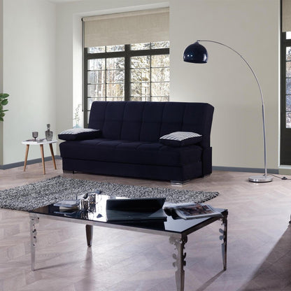 75" Black Chenille Convertible Futon Sleeper Sofa And Toss Pillows With Storage