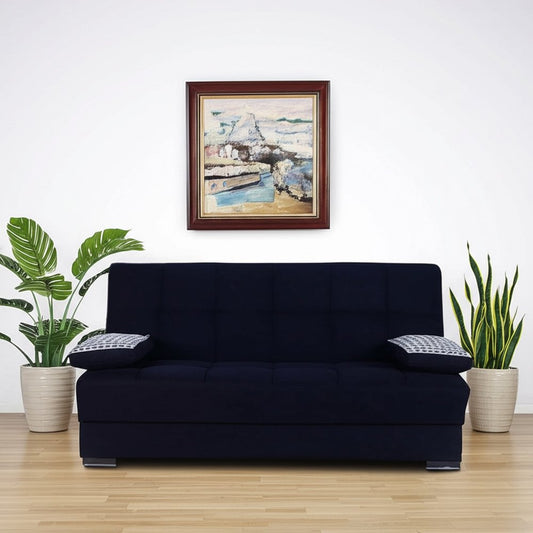 75" Black Chenille Convertible Futon Sleeper Sofa And Toss Pillows With Storage