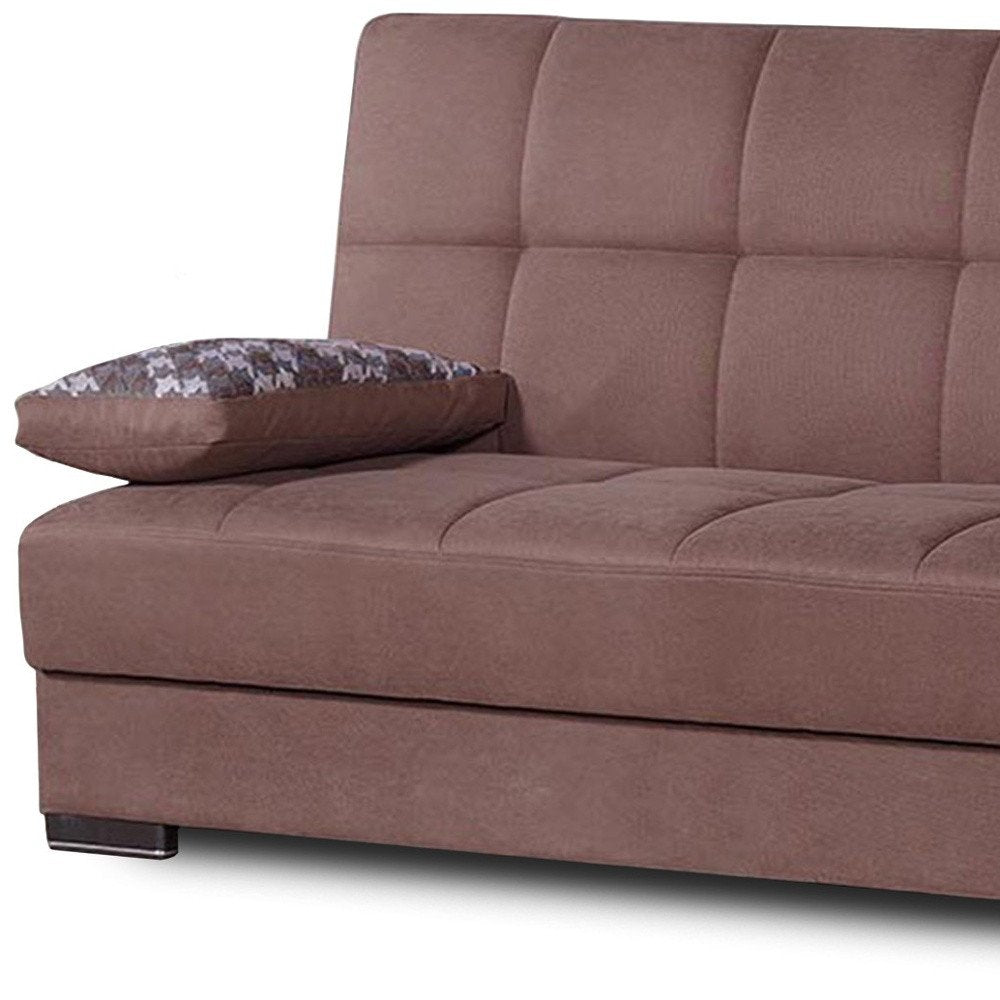 75" Brown Chenille Convertible Futon Sleeper Sofa And Toss Pillows With Storage