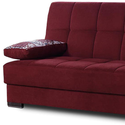 75" Burgundy Chenille Convertible Futon Sleeper Sofa And Toss Pillows With Storage