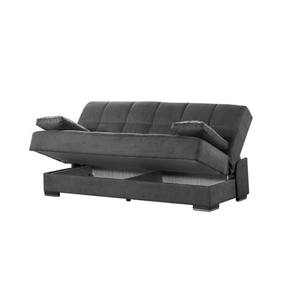 75" Gray Chenille Convertible Futon Sleeper Sofa And Toss Pillows With Storage