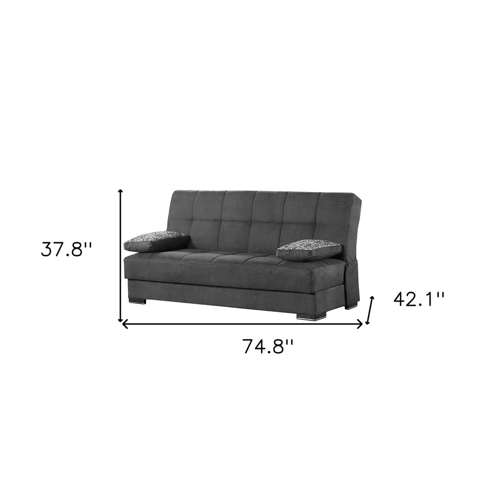 75" Gray Chenille Convertible Futon Sleeper Sofa And Toss Pillows With Storage