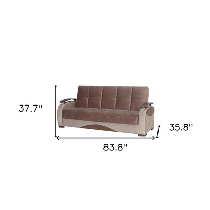 84" Brown Microfiber Convertible Futon Sleeper Sofa And Toss Pillows With Storage