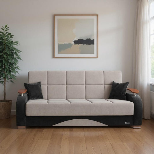 84" Gray Microfiber Convertible Futon Sleeper Sofa And Toss Pillows With Storage
