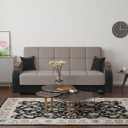 84" Gray Microfiber Convertible Futon Sleeper Sofa And Toss Pillows With Storage