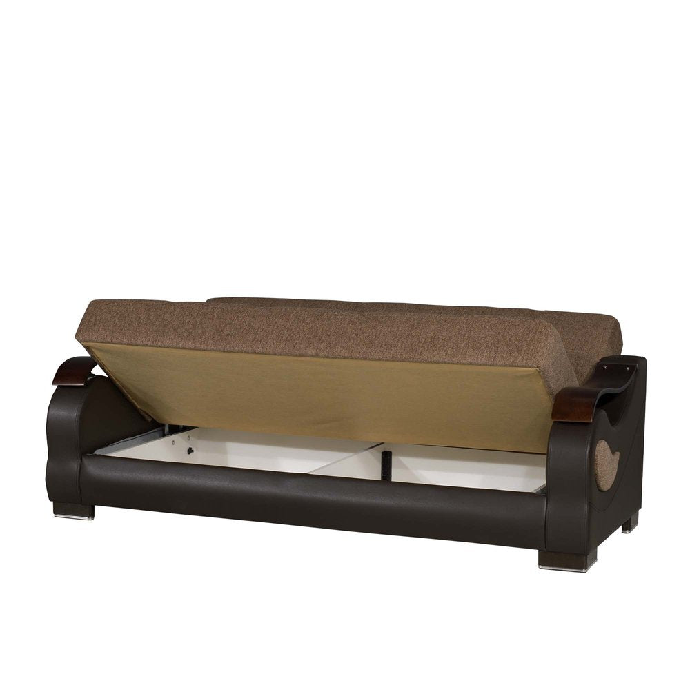 87" Brown Chenille Convertible Futon Sleeper Sofa And Toss Pillows With Storage