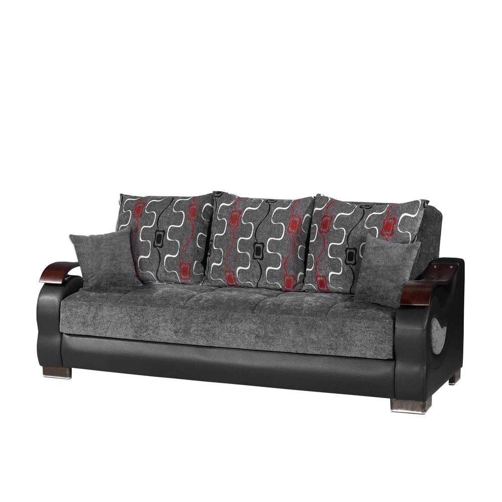 87" Gray Chenille Convertible Futon Sleeper Sofa And Toss Pillows With Storage