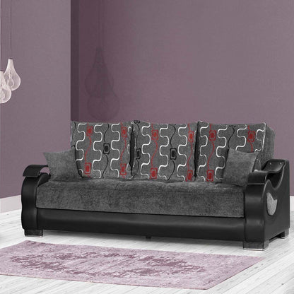 87" Gray Chenille Convertible Futon Sleeper Sofa And Toss Pillows With Storage