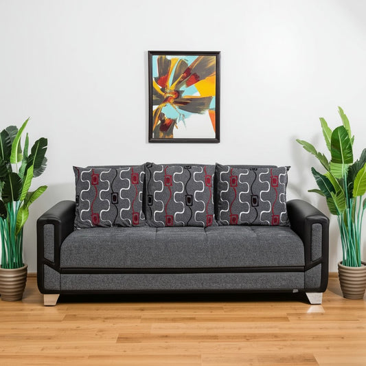 90" Gray Chenille Convertible Futon Sleeper Sofa And Toss Pillows With Storage