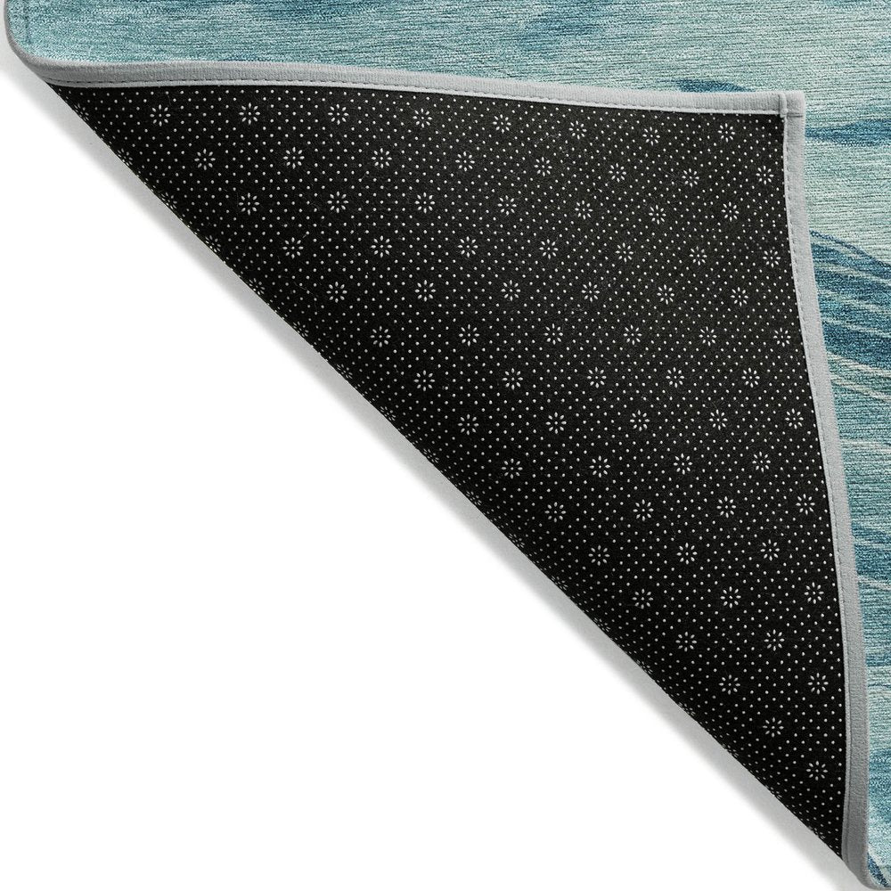 9' X 12' Turquoise Striped Washable Indoor Outdoor Area Rug