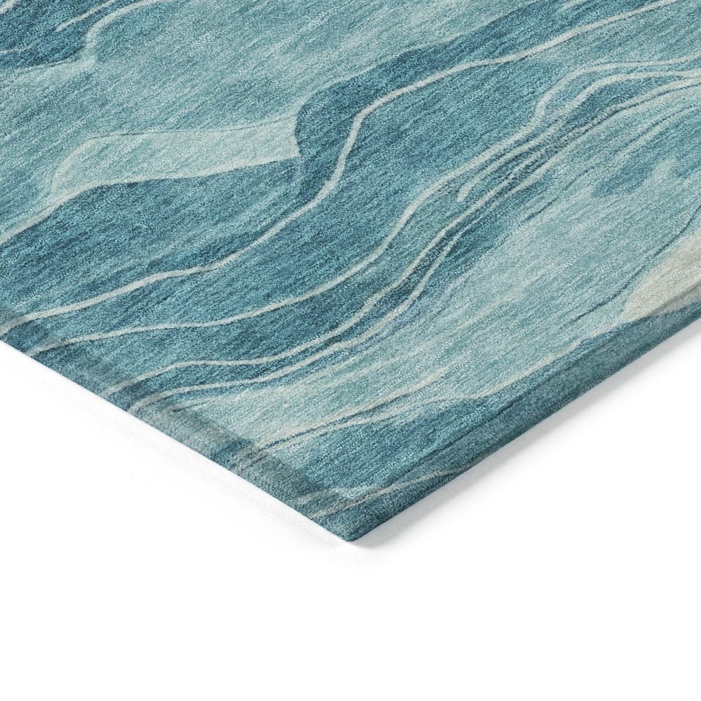 9' X 12' Turquoise Striped Washable Indoor Outdoor Area Rug