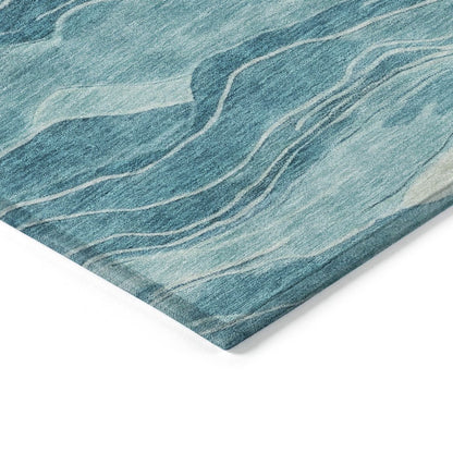 9' X 12' Turquoise Striped Washable Indoor Outdoor Area Rug
