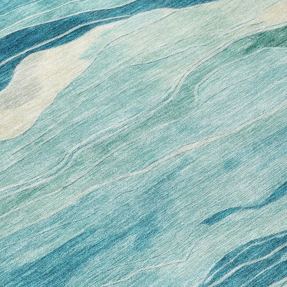 9' X 12' Turquoise Striped Washable Indoor Outdoor Area Rug