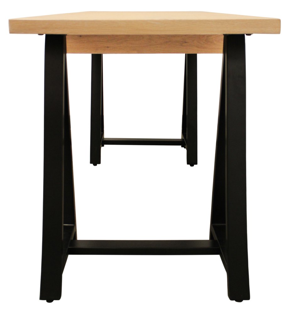 60" Natural and Black Solid Wood and Metal Trestle Executive Desk