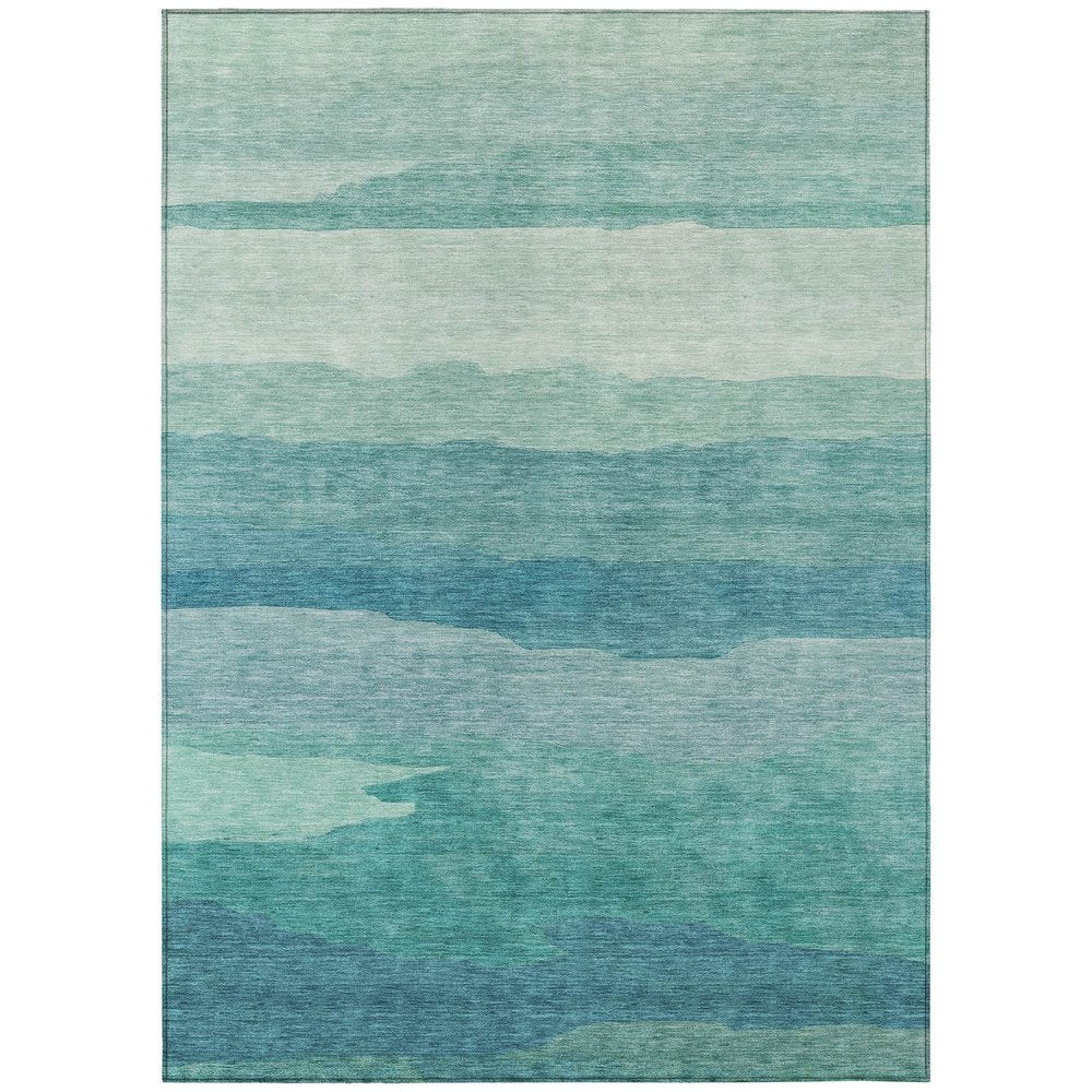 9' X 12' Turquoise Striped Washable Indoor Outdoor Area Rug
