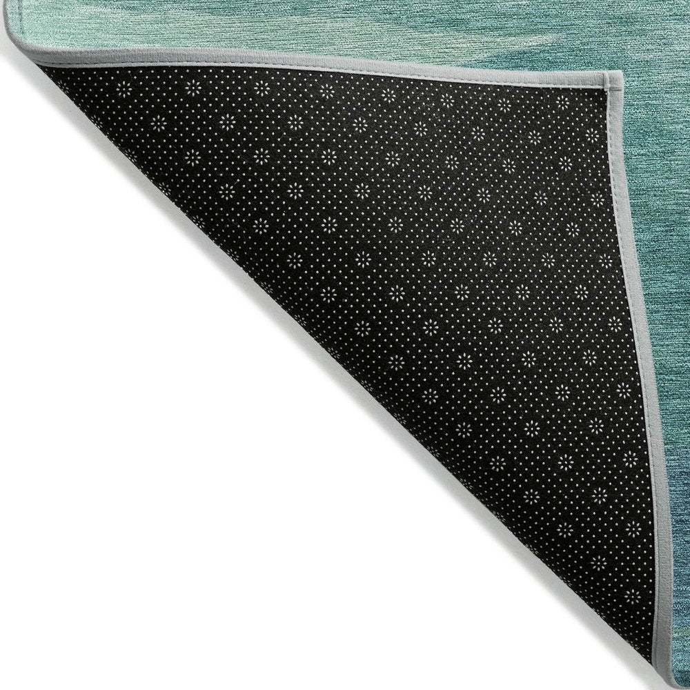 9' X 12' Turquoise Striped Washable Indoor Outdoor Area Rug