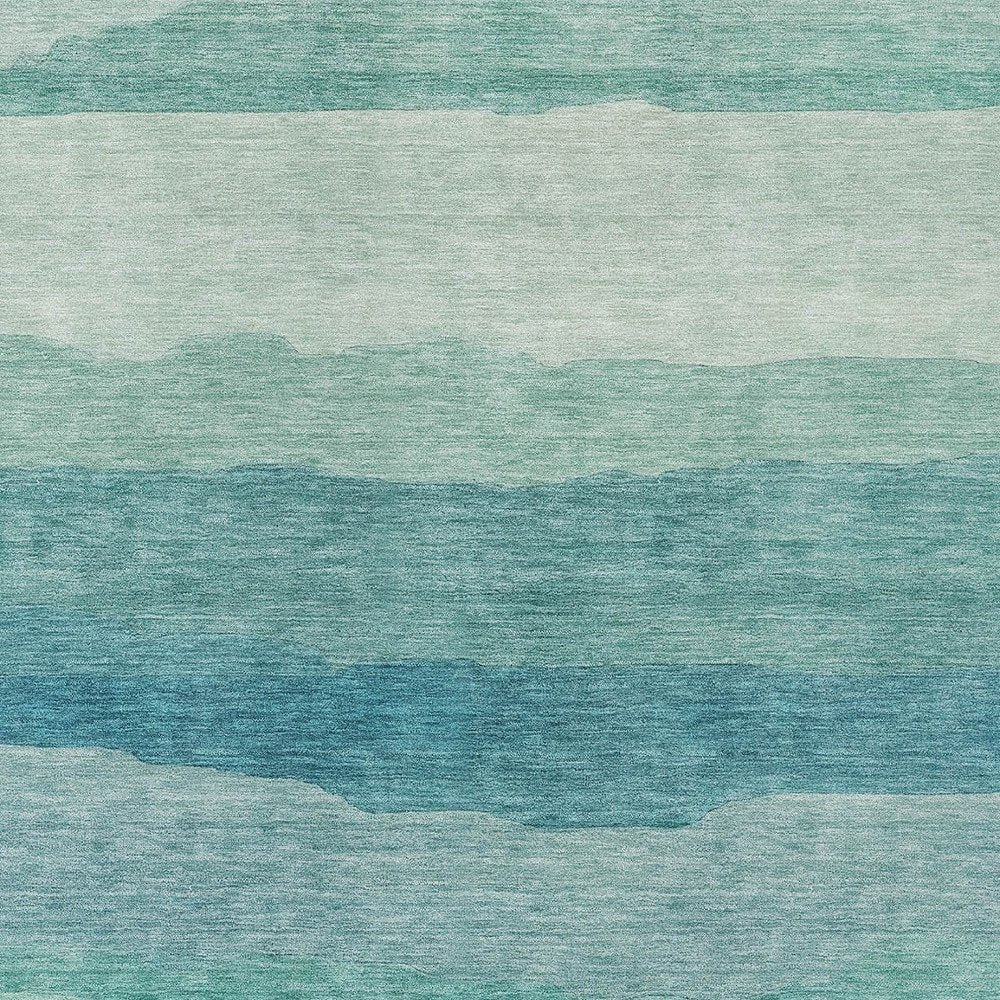 9' X 12' Turquoise Striped Washable Indoor Outdoor Area Rug