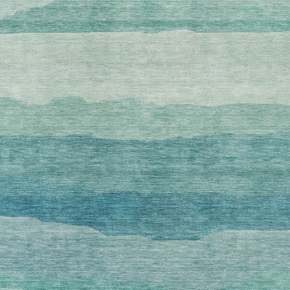 9' X 12' Turquoise Striped Washable Indoor Outdoor Area Rug