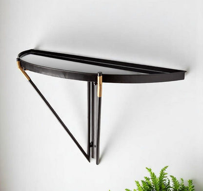 Estante de pared decorativo semicircular de 27" de vidrio y metal negro y plateado