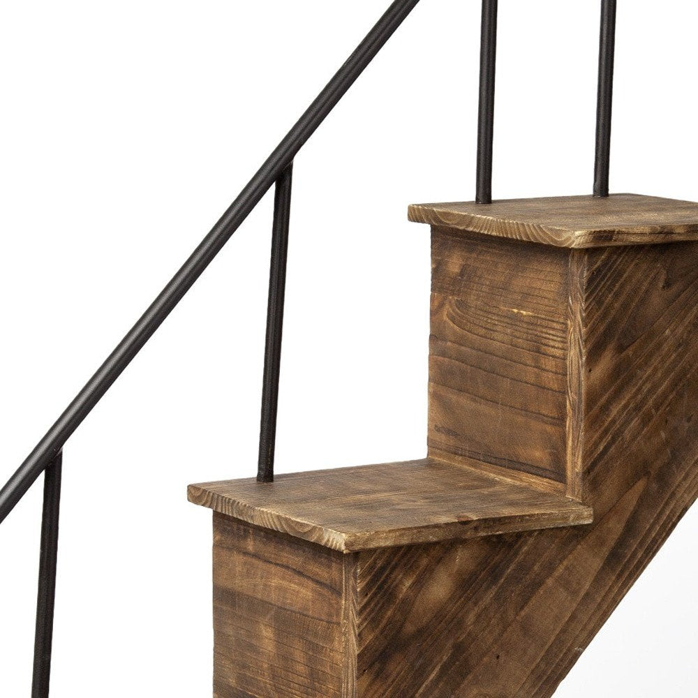 Estante decorativo de pared de 28 cm, de metal marrón y madera maciza, novedoso, para montar en la pared