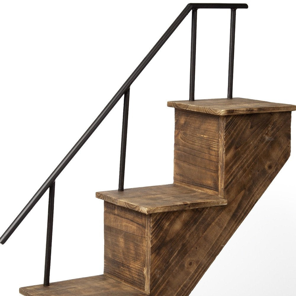 Estante decorativo de pared de 28 cm, de metal marrón y madera maciza, novedoso, para montar en la pared