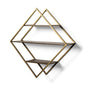 Estante decorativo de 30" en forma de diamante de latón antiguo, metal marrón y madera maciza