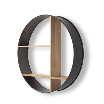 Estante circular de varios niveles de metal y madera, negro y marrón, de 36"
