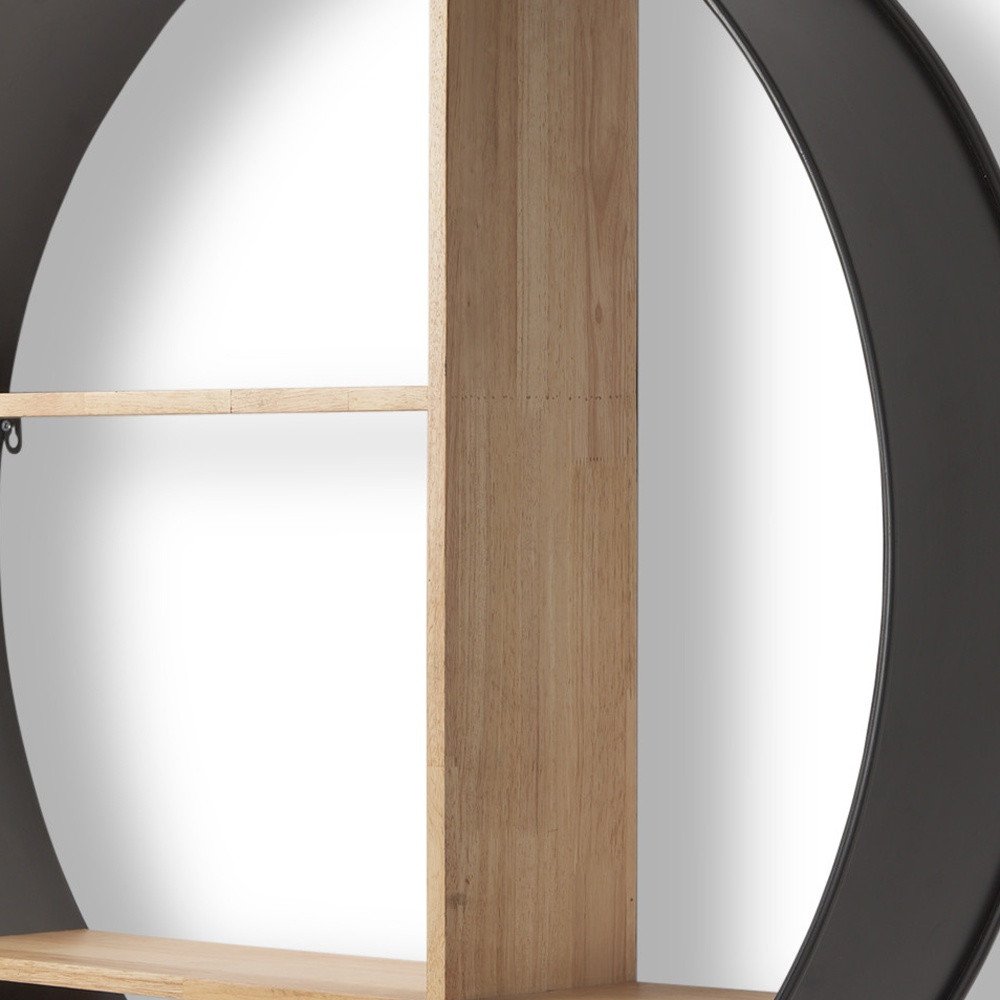 Estante circular de varios niveles de metal y madera, negro y marrón, de 36"