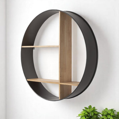 Estante circular de varios niveles de metal y madera, negro y marrón, de 36"
