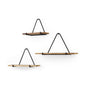 Juego de tres estantes decorativos triangulares de pared de metal y madera maciza, en negro y marrón