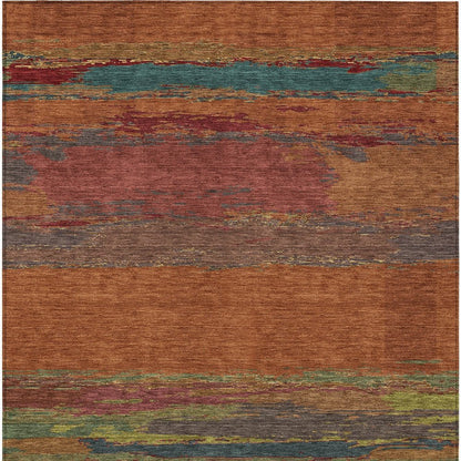 9' X 12' Terra Cotta Abstract Washable Indoor Outdoor Area Rug