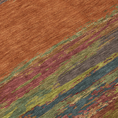 9' X 12' Terra Cotta Abstract Washable Indoor Outdoor Area Rug