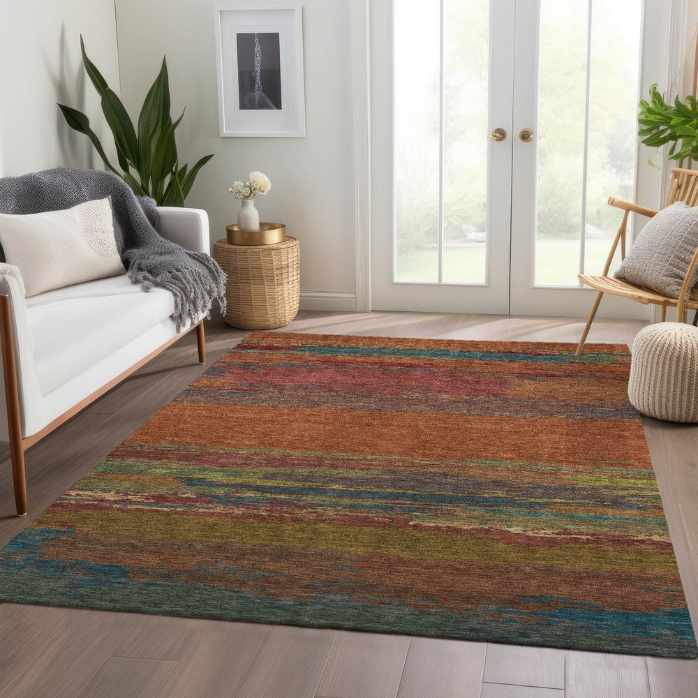 9' X 12' Terra Cotta Abstract Washable Indoor Outdoor Area Rug