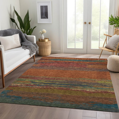 9' X 12' Terra Cotta Abstract Washable Indoor Outdoor Area Rug