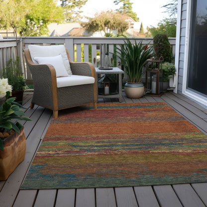 9' X 12' Terra Cotta Abstract Washable Indoor Outdoor Area Rug