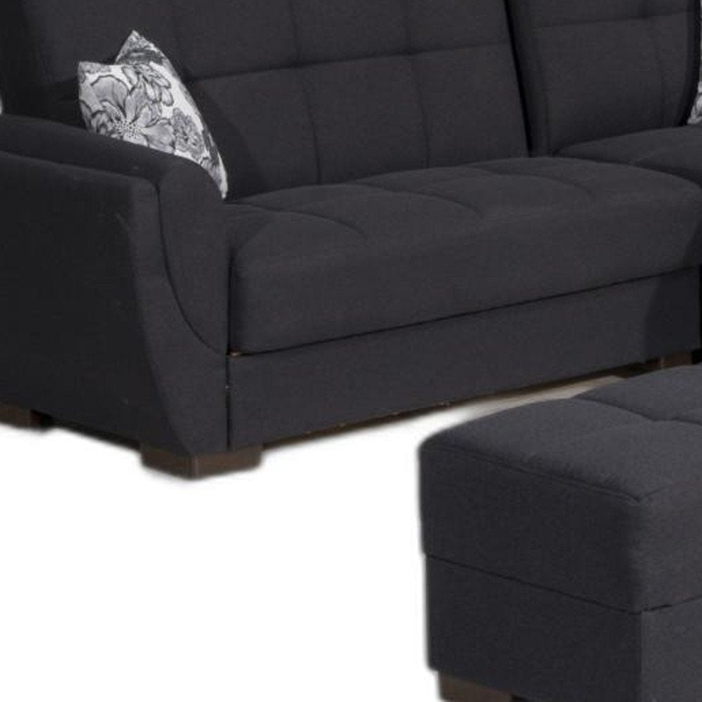 50" Dark Blue and Brown Chenille Storage Ottoman